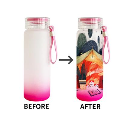 China Sustainable High Quality Reusable Portable 17OZ 500ML Colorful Gradient Frosted Sublimation Drinking Glass Water Bottle for sale