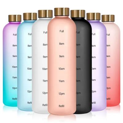 China Sustainable Top Seller 32OZ 1L Sport Bottle Motivational Frosted Plastic Drink Water Bottle With Time Marker for sale