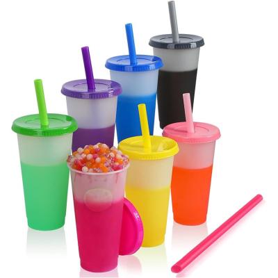 China Sustainable Festival Activity Beverage Cup Gradient Plastic Water Cup Color Changing Cup Tumbler With Straw & Lid for sale