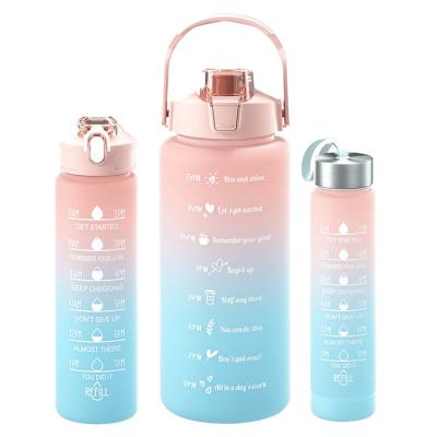 China Sustainable Set 3 Pcs Direct Drinking Plastic Sport Gym Motivational Water Bottle Set Of 3 With Straw And Handgrip for sale