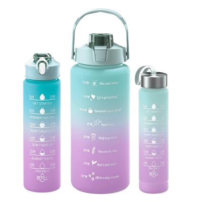 China Sustainable Leakproof BPA Free Plastic Straw Cup Jug Sport Gym Motivational Water Bottle Set Of 3 for sale