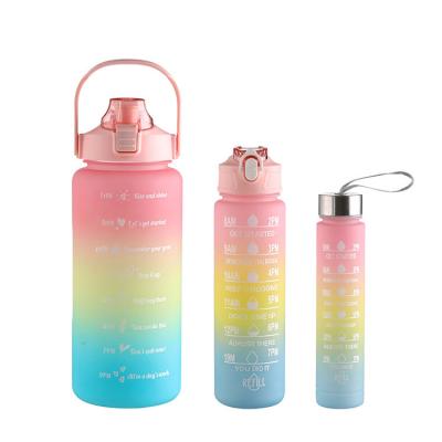 China Sustainable Customized 64OZ 32OZ 16OZ Set 3 In 1 Leak-Proof Gradient Color Sports 2L Motivational Water Bottle Clears With Time Marker for sale