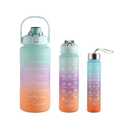 China Sustainable 2023 New Arrivals 3 Pieces Per Set Gradient With Reminder To Drink Time Marker Motivational Plastic Water Bottle for sale