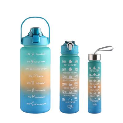 China Sustainable 2023 Hot Sale Frosted 3 Pcs In 1 Set  Time Marker Plastic Gradient Color Motivational Gym Water Bottle With Phone Holder for sale