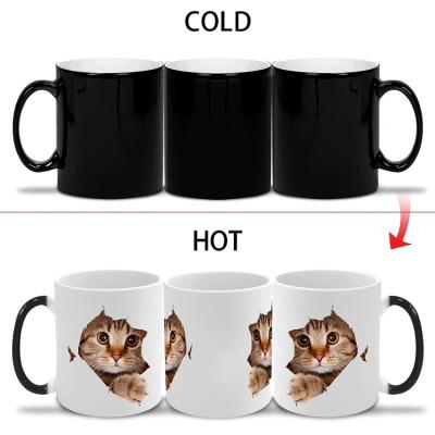 China Sustainable Hot Sale Cheap Custom 11OZ Sublimation Heat Transfer Printing Mugs Changing Color Personalized Ceramic Magics Coffee Mug for sale