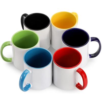 China Sustainable USA Warehouse Stocked Sublimation 11 OZ Colorful Ceramic Mugs Blanks Inner Colored Coffee Mug With Handle for sale