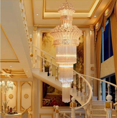 China European Luxury Staircase Long Crystal Chandelier Wedding Style Pendant Lights for sale