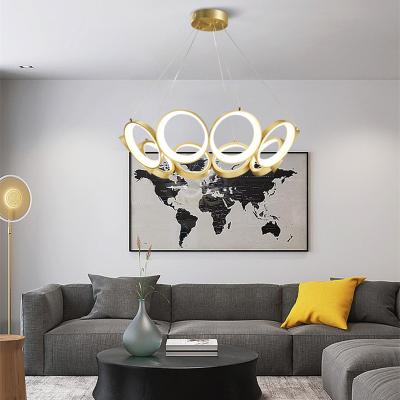 China Modern Modern Pendant Light Luxury Gold Hanging Light Living Room Originality Circle Led Ring Chandelier for sale