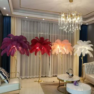 China Wholesale modern pink nature modern 35 pieces of large ostrich feather luxury floor lamp for living room for sale