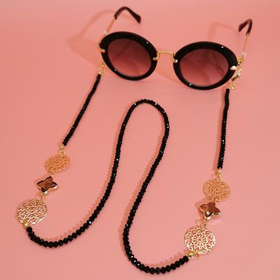 China Wholesale Black Crystal Beaded Casual Eyewear Chain Metal Sunglasses Chains For Women Custom LOGO for sale