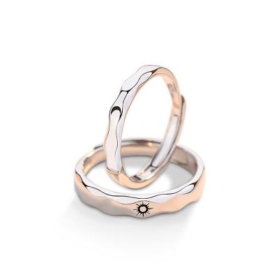 China New Romantic S925 Sterling Silver Sun And Moon Couples Ring Simple Opening Wavy Ring Niche Design For Men And Women Pairs for sale