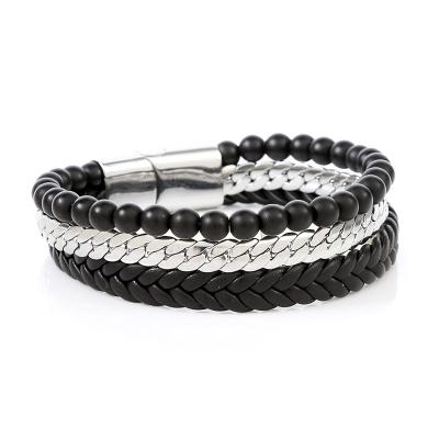 China 2023 NEW Unique CLASSIC Stainless Steel Obsidian Bracelet Beaded Hand Woven Hand String Ornament Men's Fashion for sale