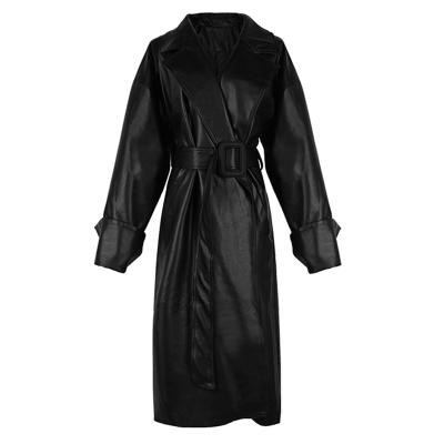 China PU Breathable Oversized Coat Long Sleeve Lapel Loose Fit Autumn Color Women Faux Leather Ditch Coat for sale