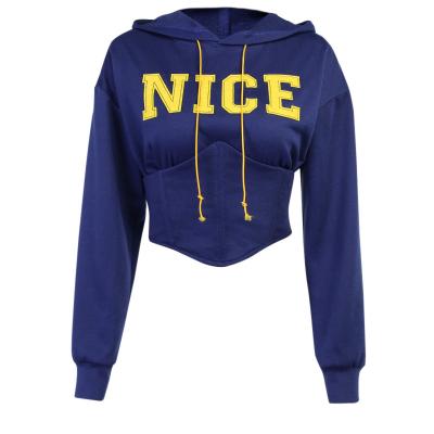 China Hot Anti-wrinkle Letter Printed Women Pullovers Crop Top Sweatshirts Gird To Bandage Long Sleeve Hoodies for sale