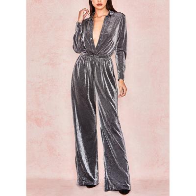 China QUICK DRY fashion female rompers long sleeve evening gray women's winter V-neck jumpsuit for sale