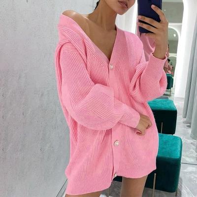 China Anti-Wrinkle High Quality Knitted Lantern Sleeve Button Sweaters Women Casual Soft Cardigan for sale