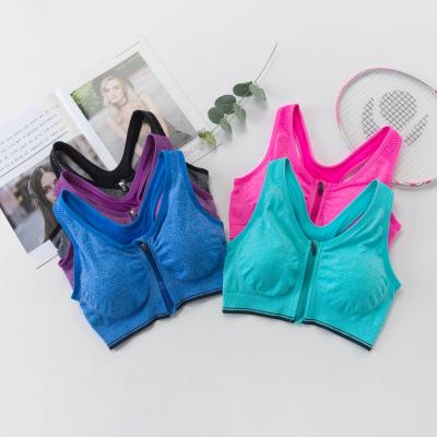 China Hot Selling Sports Women Fitness Seamless Bra Multi Color Breathable Front Zipper Gather Plasticity Yoga Bra for sale