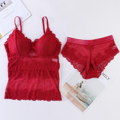 China Factory Wholesale Seamless Tank Top Lace Cavity Wrapped Chest Set With Chest Padded Women Bra In Bra Brief Sets for sale