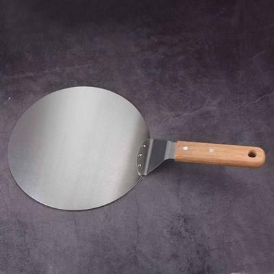 China Amazon Stainless Steel Pizza Skin Metal Pizza Baking Spatula Handle Viable Hot Selling Wooden Round for BBQ or Oven Pizza Shovel for sale