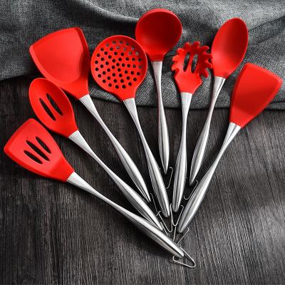 China Best Selling Viable Amazon 8 Pcs Silicone Kitchen Accessories Cook Ware Stainless Steel Handle Cocina Utensils for sale