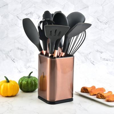 China Viable Promo 13 Pieces Silicone Cookware Rose Gold Kitchen Utensils Non-Stick Accessories Set for sale