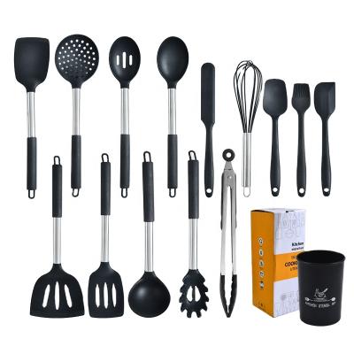 China Viable 14-piece set of silicone kitchen accessories cookware kitchenware handle silicone kitchen wooden utensils for sale