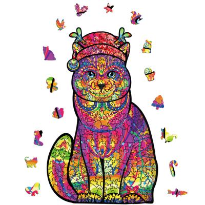 China Christmas Toy Modern New Design Colorful Cartoon Cat Wooden Puzzle For Kids Brain Intelligence Improve With Several Size in China Wholesale for sale