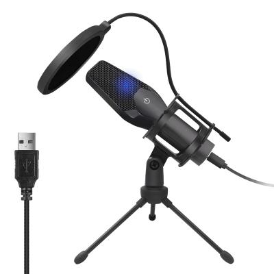 China 2021 New Professional Light Weight USB Condenser Gaming Microphone Studio Recording Broadcast Microphone With Desktop Stand for sale