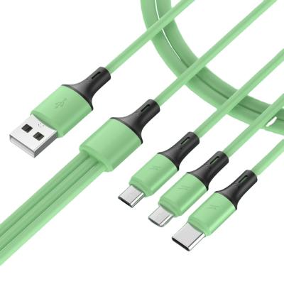 China Hot Selling Mobile Phone Silicone 3 In 1 Usb Data Cable Type c 5A USB Fast Charging Cable For Mobile Phones for sale