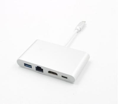 China Laptop PC USB 3.1 Type C Hub to HD Media USB C HUB with RJ45 Lan Ethernet Adapter for sale