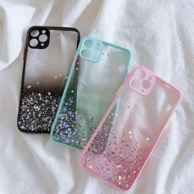 China Popular Girl Case Gold Foil Bling Glitter Clear Shockproof Phone Case For iPhone 11 12 pro Max Transparent Cover for sale