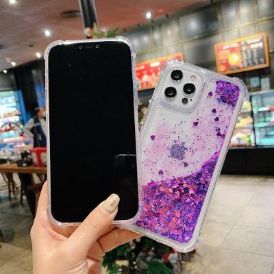 China Shockproof For iPhone Case Glitter Waterfall Bling Liquid Quicksand Cover For iPhone 12 11 Tpu Clear Glitter Phone Case for sale