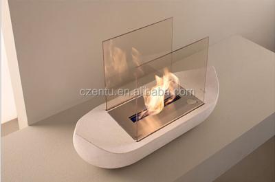 China 2015 New Indoor Oval Mini Ethanol Black Metals / Tabletop Glass Fireplace In White for sale