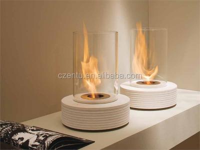 China 2015 New Indoor Round Mini Ethanol Black Metals / Tabletop Glass Fireplace In White for sale