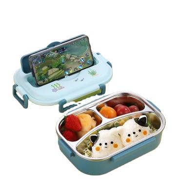 China Bento Spoon Bowl Tableware Set 304 Stainless Steel Cartoon Kids Lunch Box Viable Viable 3pcs Set for sale