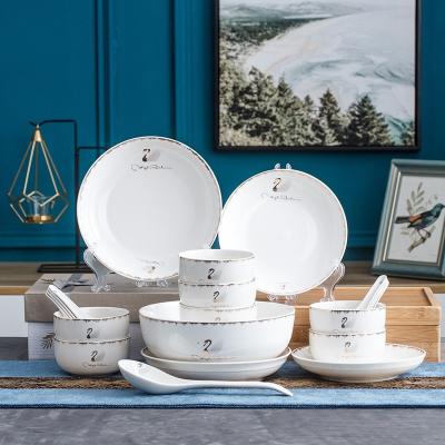 China Sustainable Swan Ceramic Bowl Set Royal Luxury Hotel Dinner Set for sale