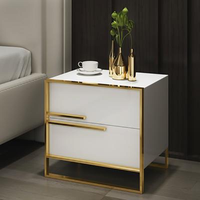 China Modern simple luxury storage bedroom bedside table light metal corner storage cabinet bedside drawer cabinet for sale