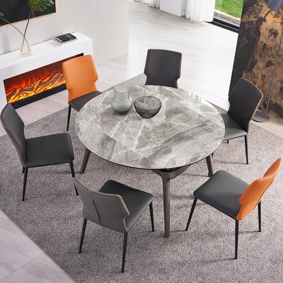 China Wholesale Modern Dining Room Furniture Simple Design Modern Marble Round Roated Dining Table Set 6 Chairs for sale