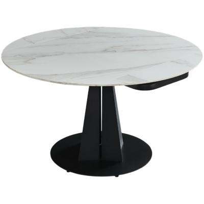 China Modern Nordic New Design Round Black Luxury Marble Extendable Nordic Dining Table And Chair for sale