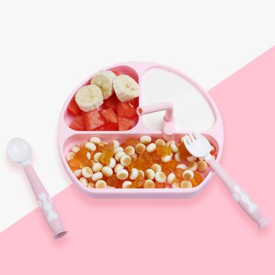 China 100% Cute Baby Silicone Dinnerware Kids Eco-Friendly/Non-Toxic/Easy To Eat Dishes Food Bowl Anti-Drop Tableware All-In-One Study With Spoon Fork suction for sale