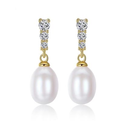 China TRENDY silver natural freshwater pearl earrings women gold plating 18K pearl earrings fashion jewelry S925 wholesale for sale