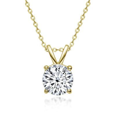 China TRENDY fashion gold plated silver moissanite 4 claw single diamond 1carat jewelry S925 pendant necklace for women for sale