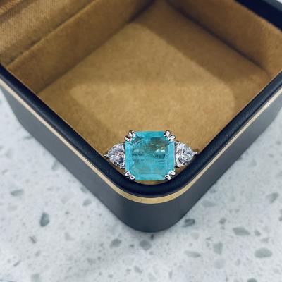 China New Trendy Ins Fashion Ring 925 Sterling Silver Paraiba Tourmaline Ring Zircon Ring for sale