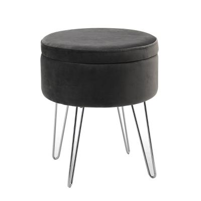 China New KD Ottoman Velvet Round Stool Convertible Modern Round Stool With Metal Legs for sale