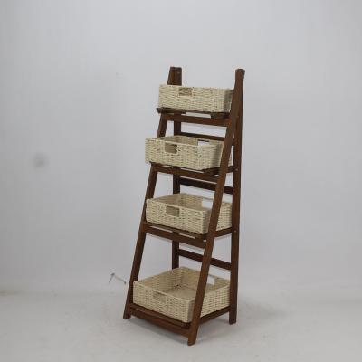 China Sustainable New Design 4 Tier Brown Ladder Shelf Corn Bakset Broewn Clor Shelves for sale