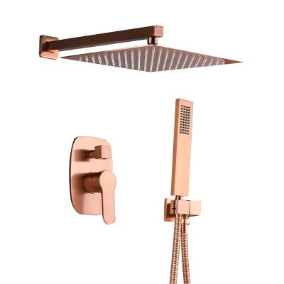 China Without Sliding Bar Wall Mount New Brass Brushed Rose Gold Rainfall Bathroom Shower Sets for sale