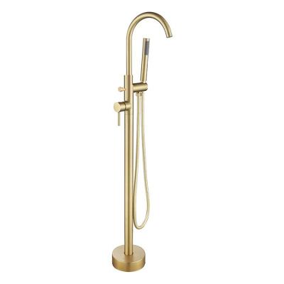 China Floor Stand Faucets Luxury Bathroom Brushed Gold Freestanding Tub Bath Mounted Faucet for sale