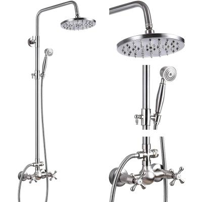 China With Sliding Bar Shower Faucet Sets 8 Inch Crossover Rainfall Shower Head 2 Buttons Mixer Shower System With Hand Held Spray for sale