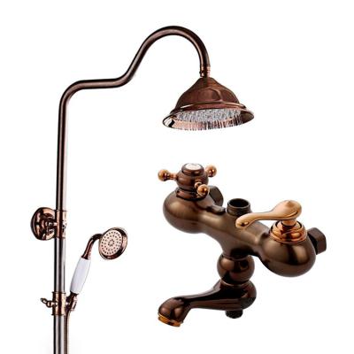 China With Slide Bar Antique Brass Bathroom Exposed Shower Faucet Shower Faucet Set Rose Gold Rainfall Showerhead for sale