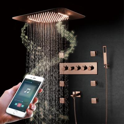 China 2021 New Hot Cold Hidden Music Rose Gold LED Music Design Slide Bar New Shower Set With Touchpad for sale